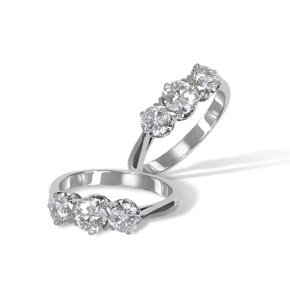 3 stone round brilliant diamond coronet ring