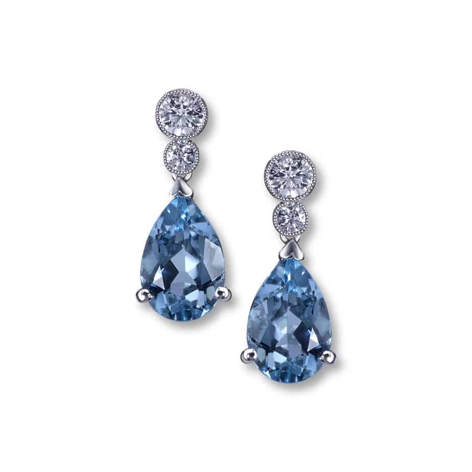 Aquamarine and diamond drop earrings