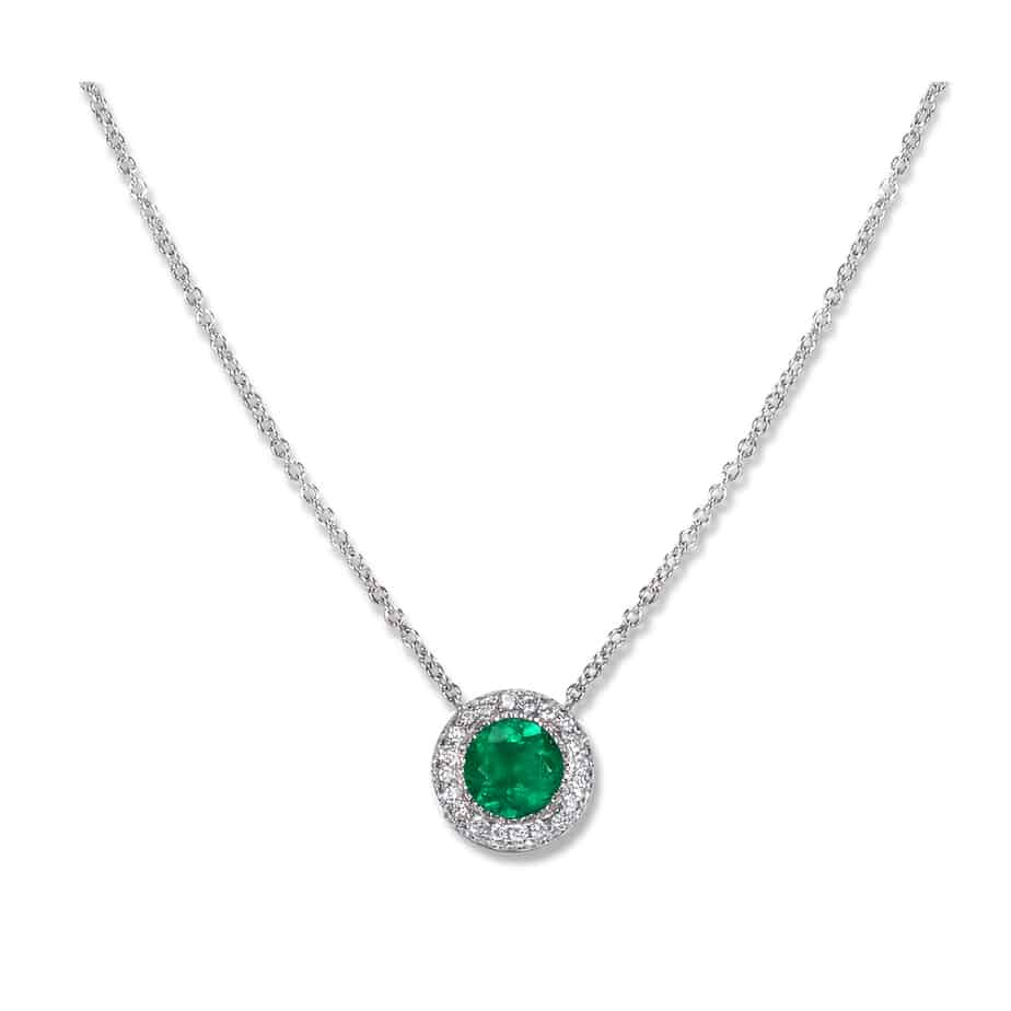 Emerald and pave diamond pendant