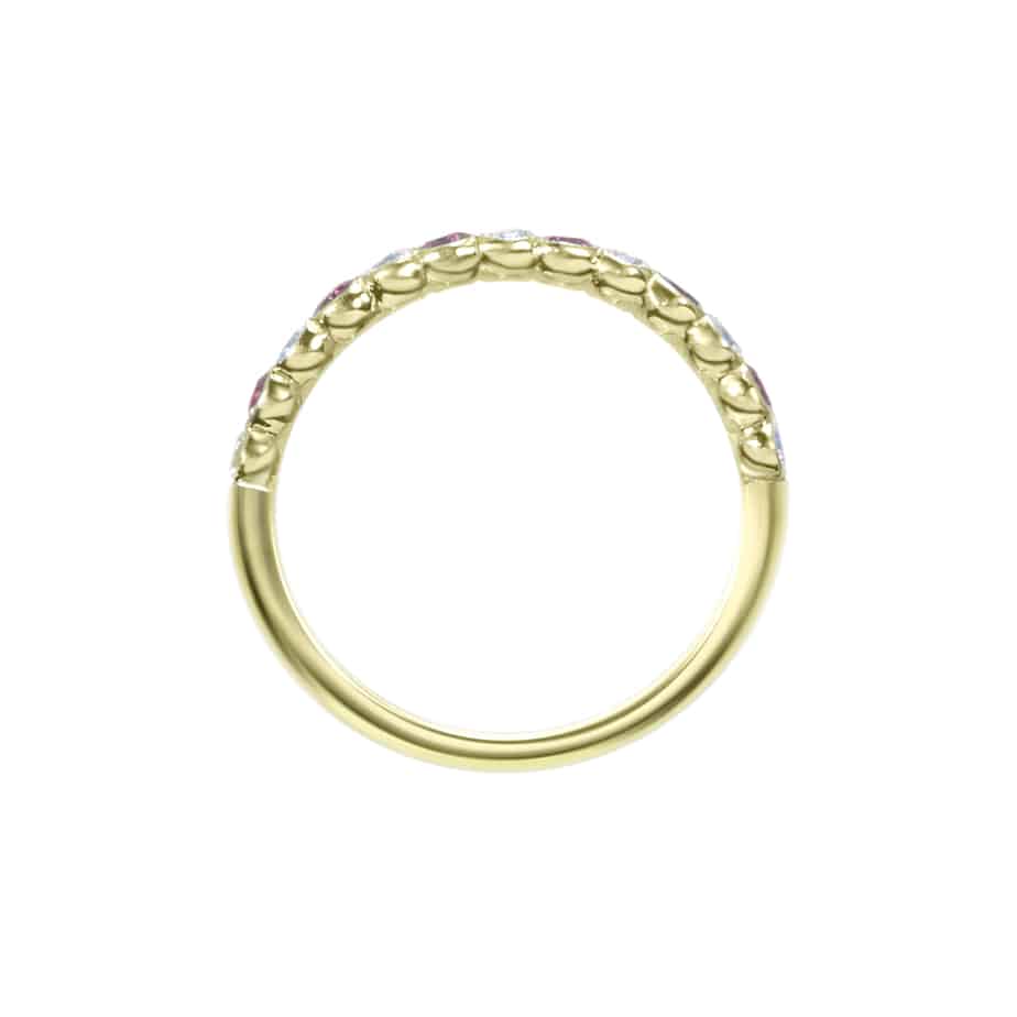 Ruby and diamond cup half eternity ring