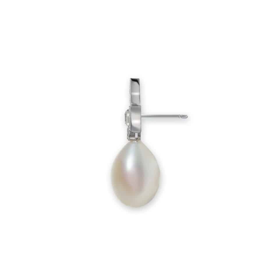 Bow top pearl and diamond drop earrings