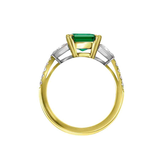 Octagon emerald and trillion diamond ring