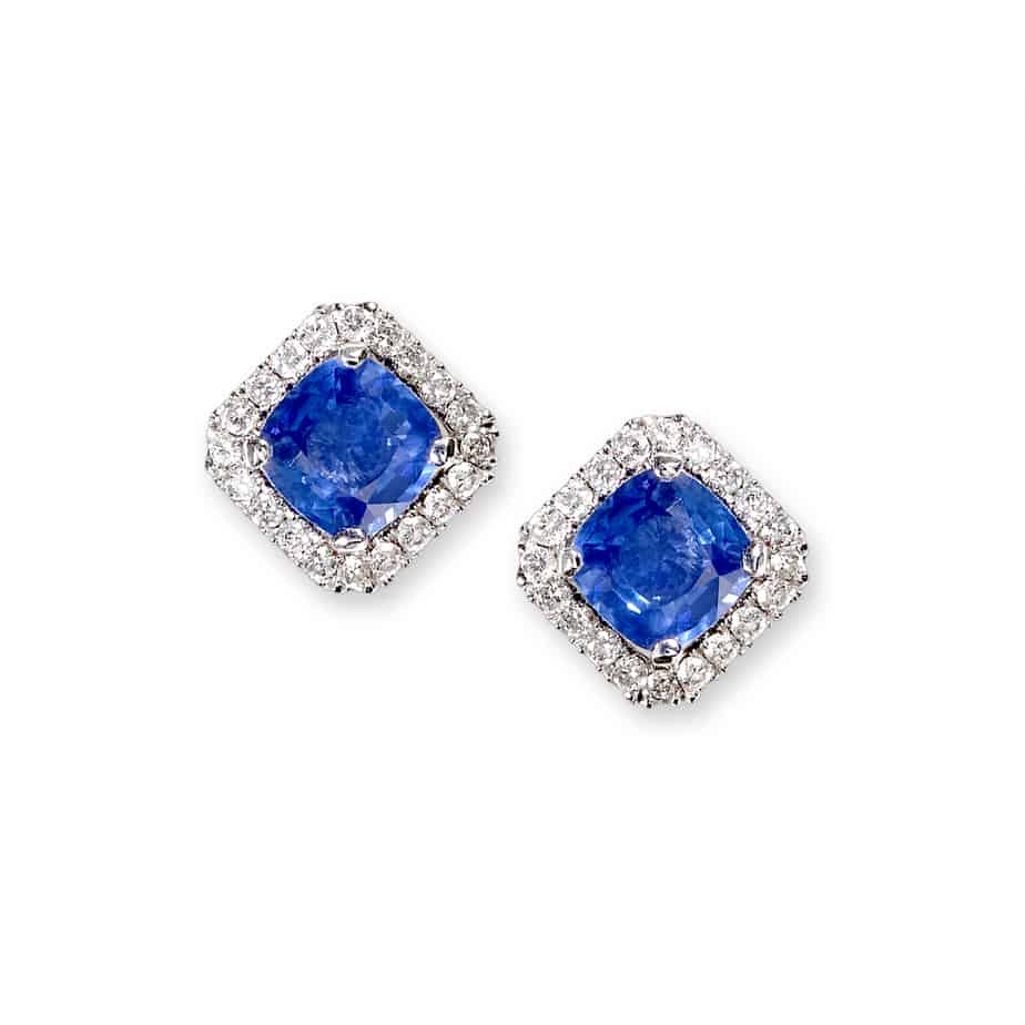Cushion cut sapphire and diamond earrings