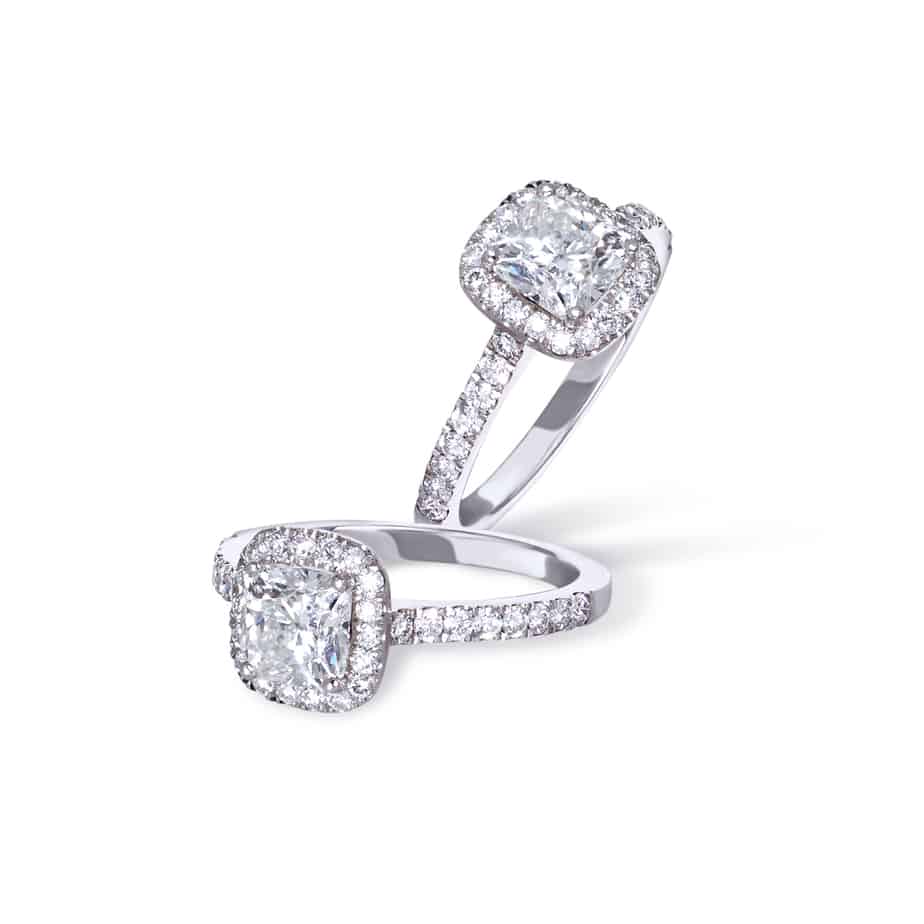 Cushion cut diamond microset cluster ring