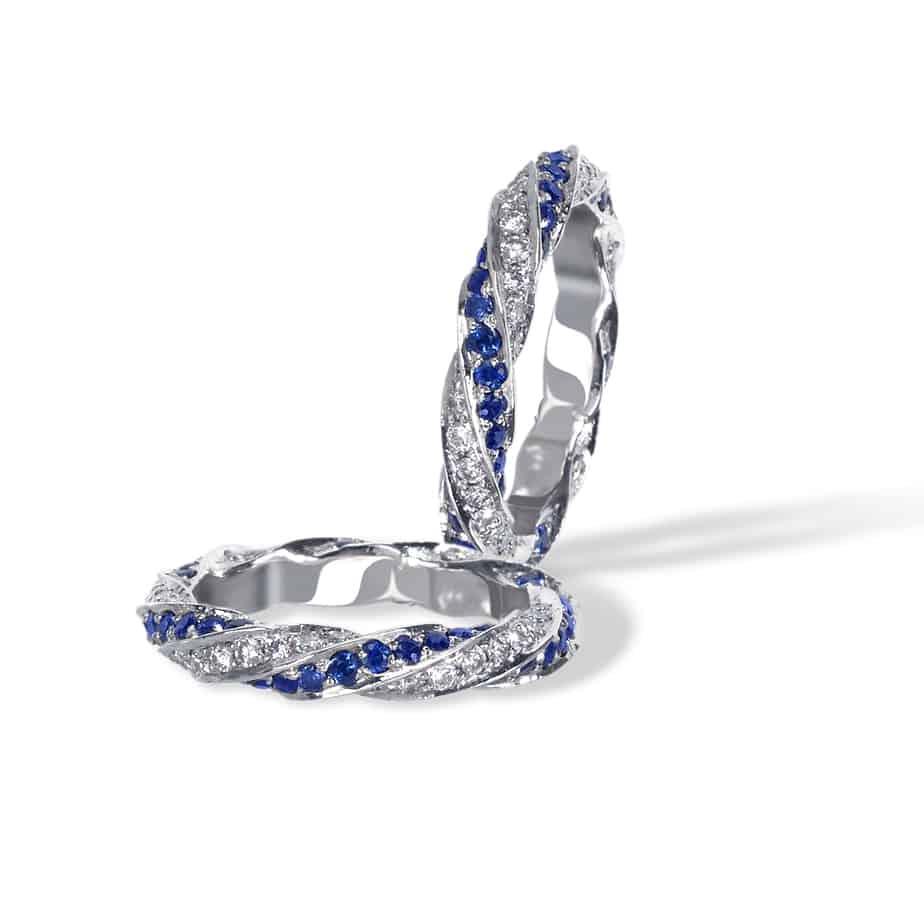 Sapphire and diamond twist eternity ring