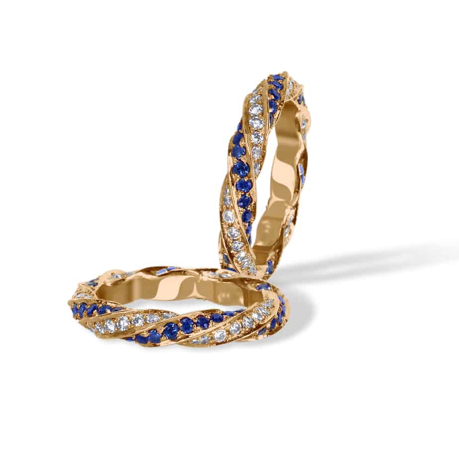 Sapphire and diamond twist eternity ring 18ct rose gold