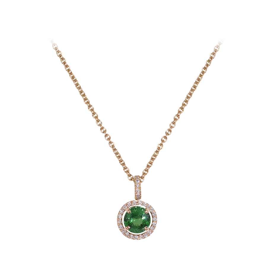 Tsavorite Garnet and diamond cluster pendant