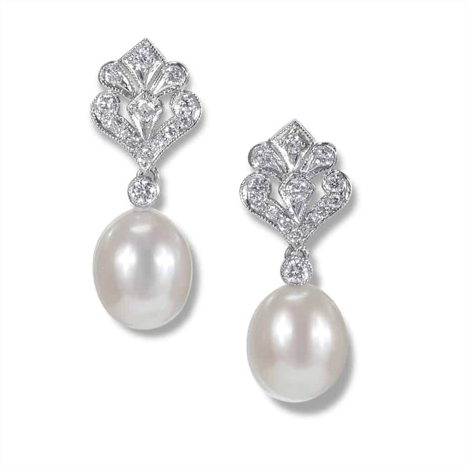 Bentley top pearl and diamond drop earrings