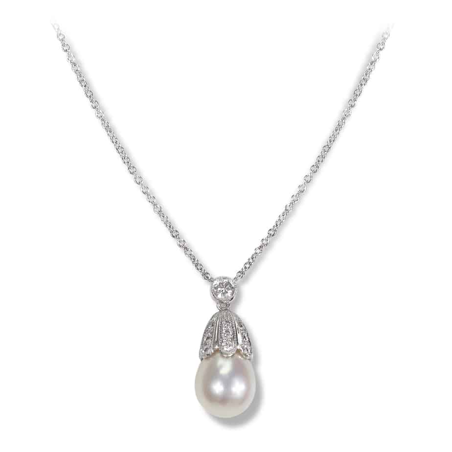Rhobiny pearl and diamond pendant
