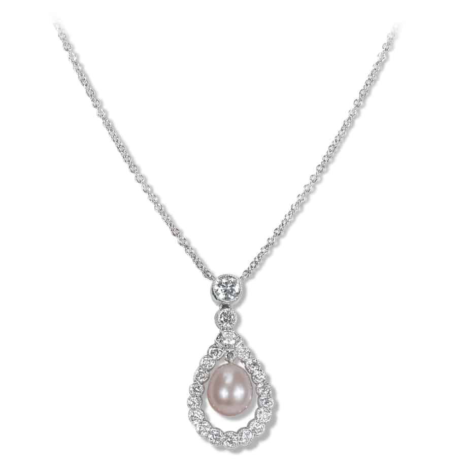 HST Pearl and diamond drop pendant