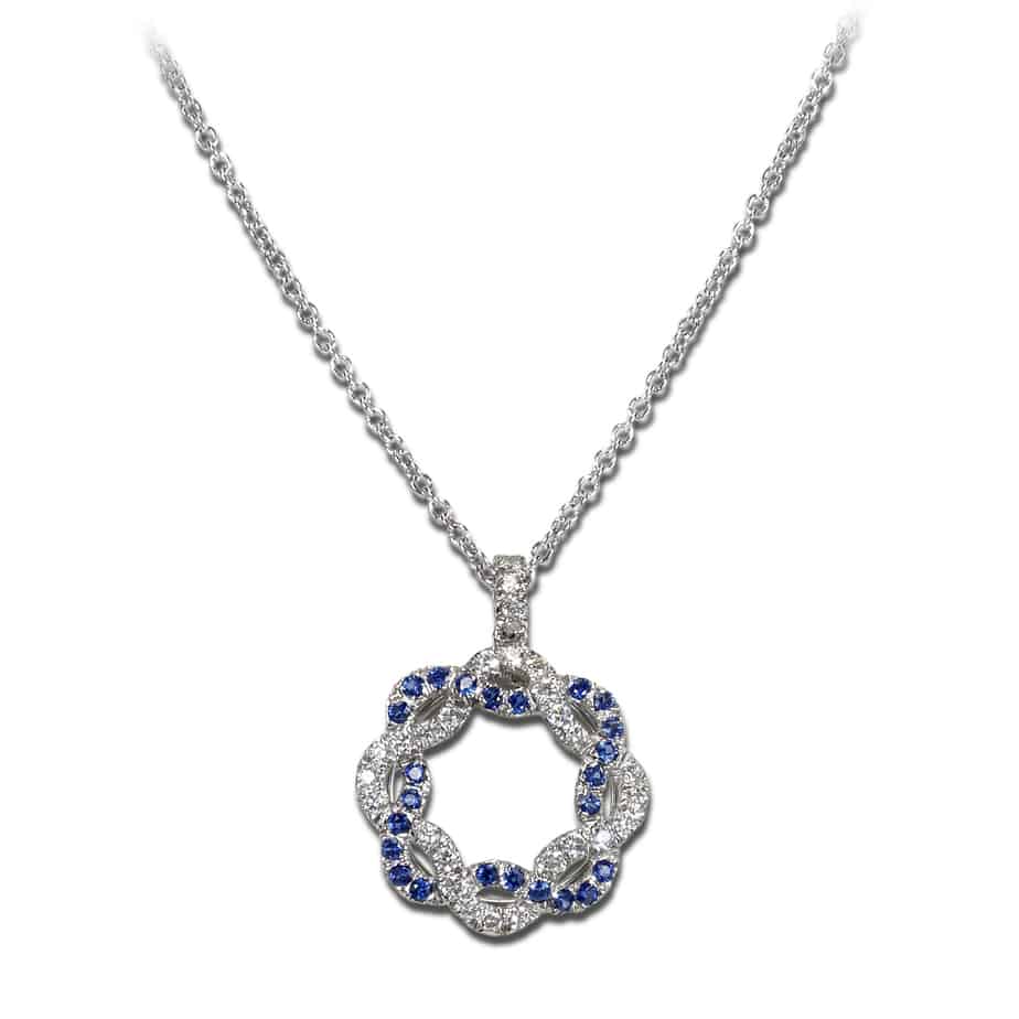 Sapphire and diamond wreath pendant