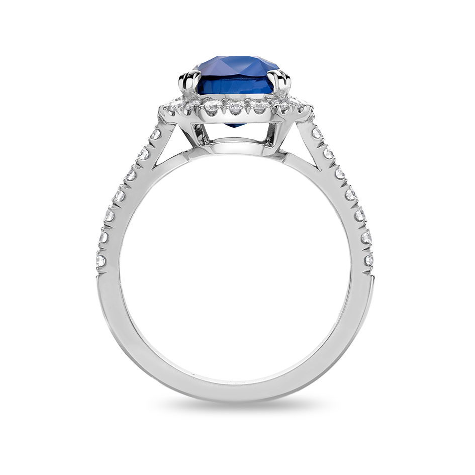 Radiant cut sapphire and diamond cluster ring