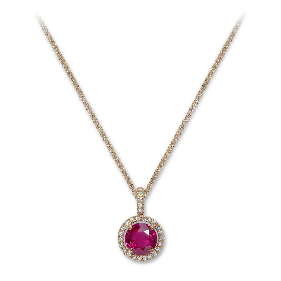 Red Spinel and diamond cluster pendant