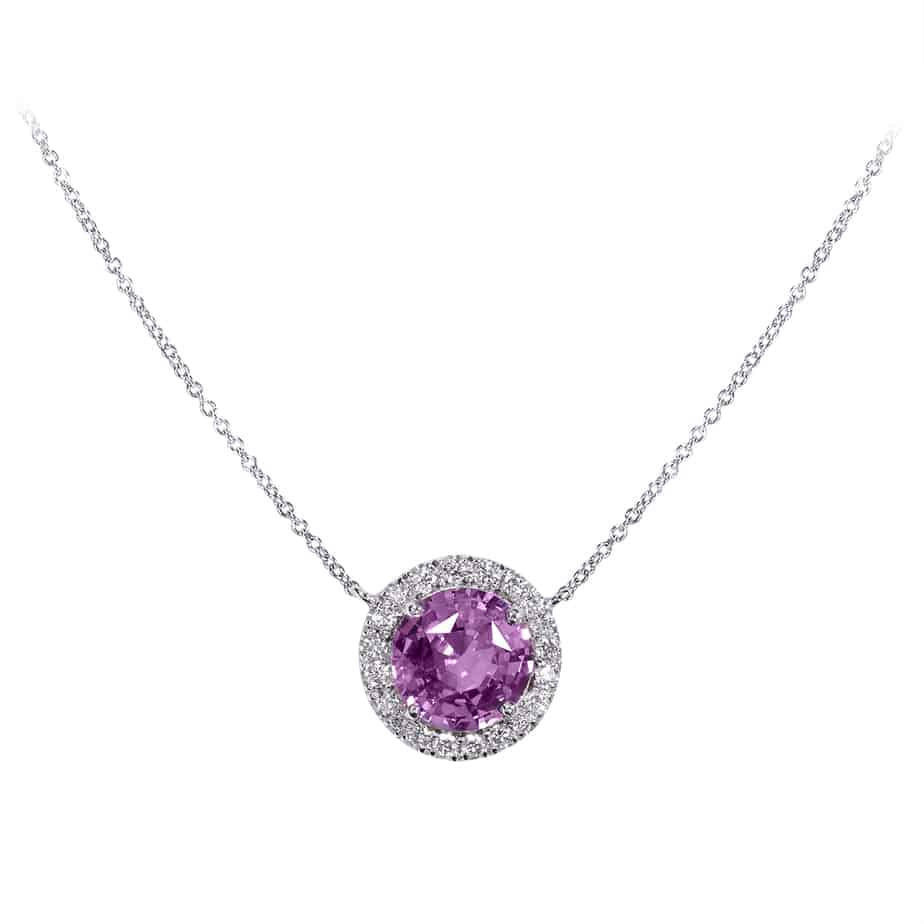 Pink sapphire and diamond cluster pendant