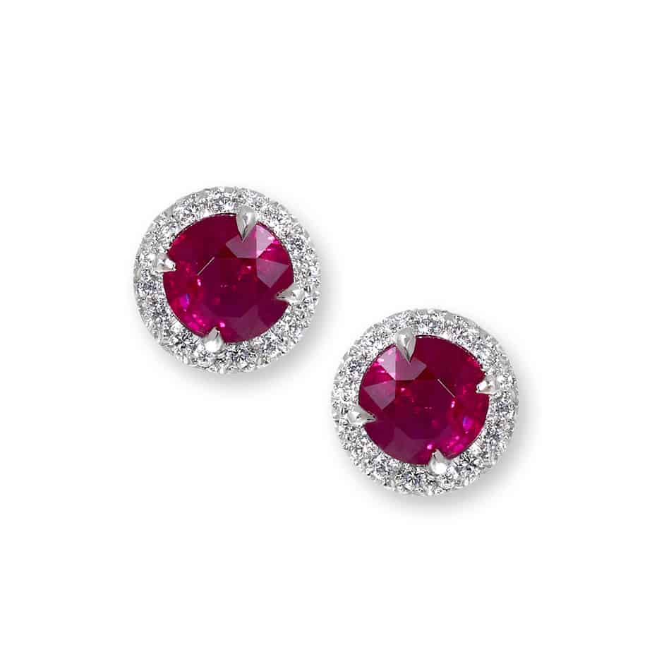 Ruby and diamond cluster earrings