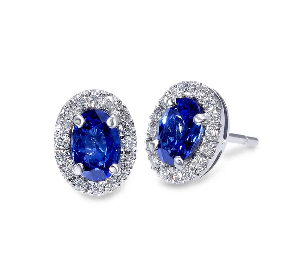 Oval sapphire and diamond cluster earrings