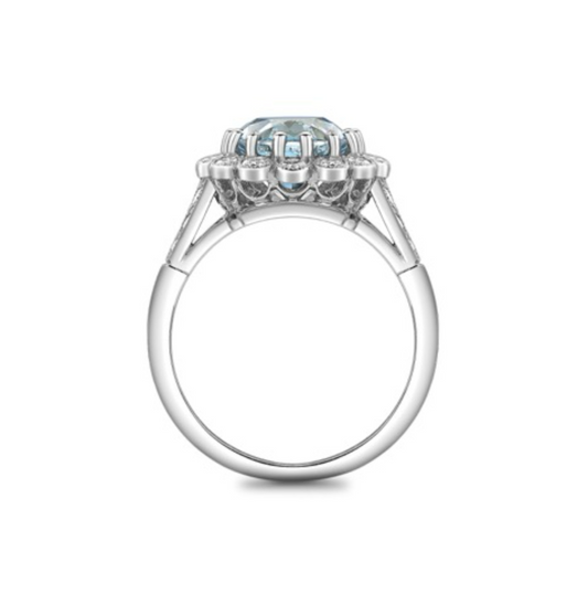 Oval aquamarine and diamond cluster ring