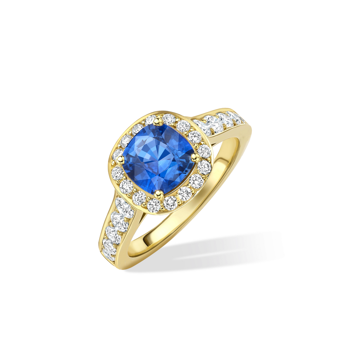 Cushion sapphire and diamond ring