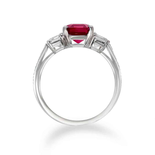 Octagon ruby and assher cut diamond ring