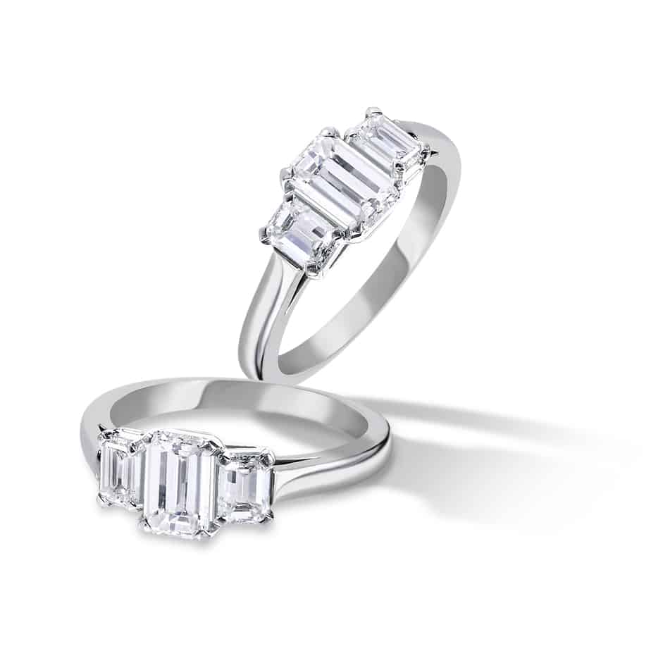 Emerald cut diamond 3 stone ring