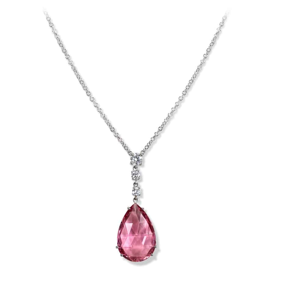 Rosa tourmaline and diamond drop pendant