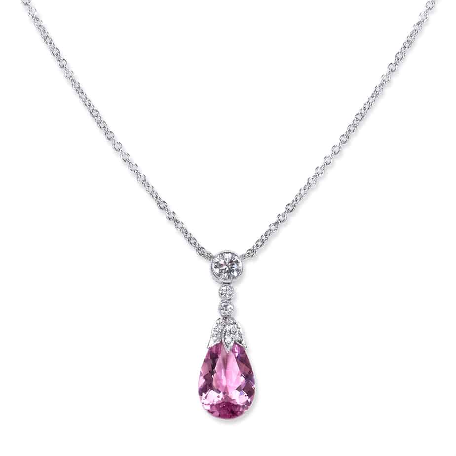 Drop morganite and diamond trefoile pendant