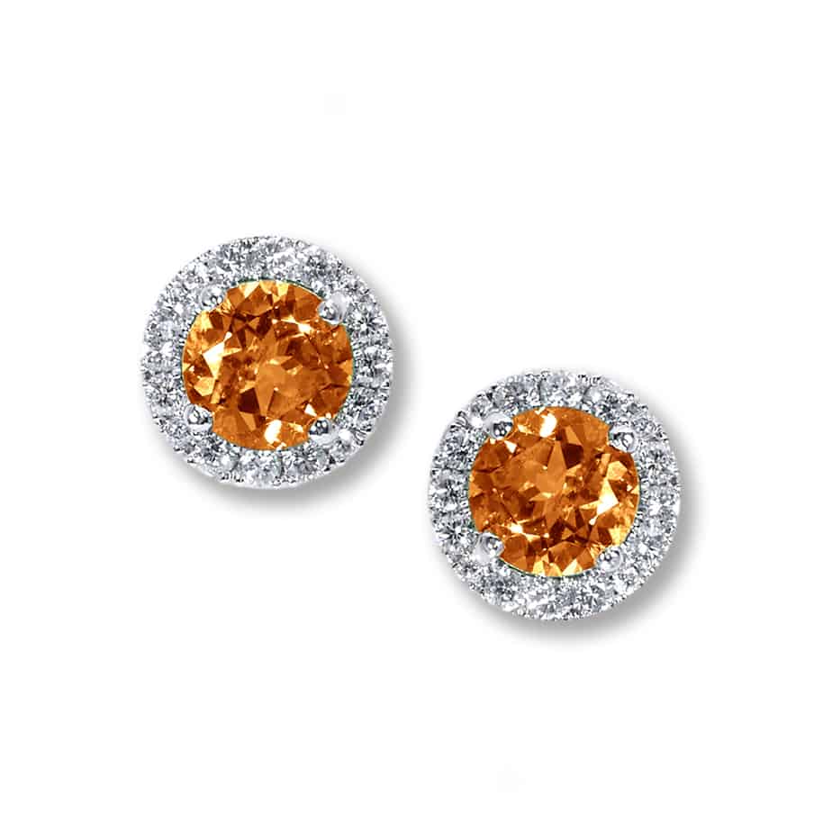 Mandarin garnet and diamond cluster earrings