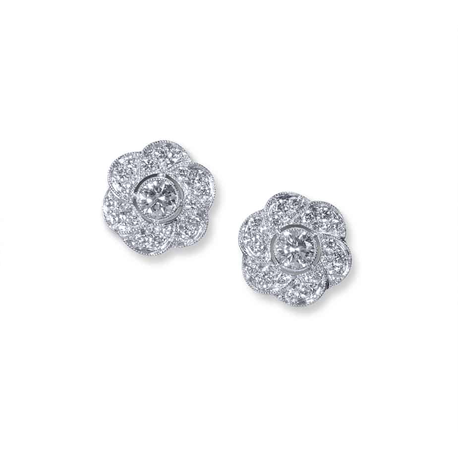 Diamond swirl cluster earrings