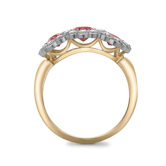 Oval ruby triple cluster ring