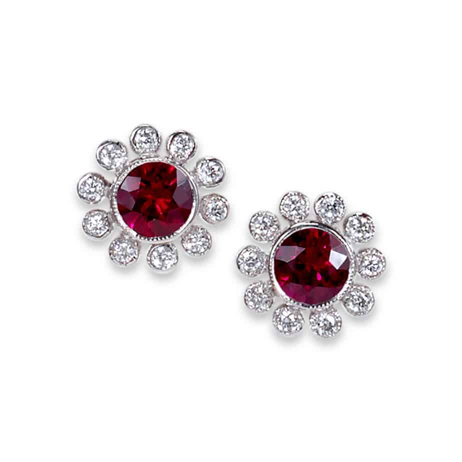 Ruby & diamond large RO cluster earrings