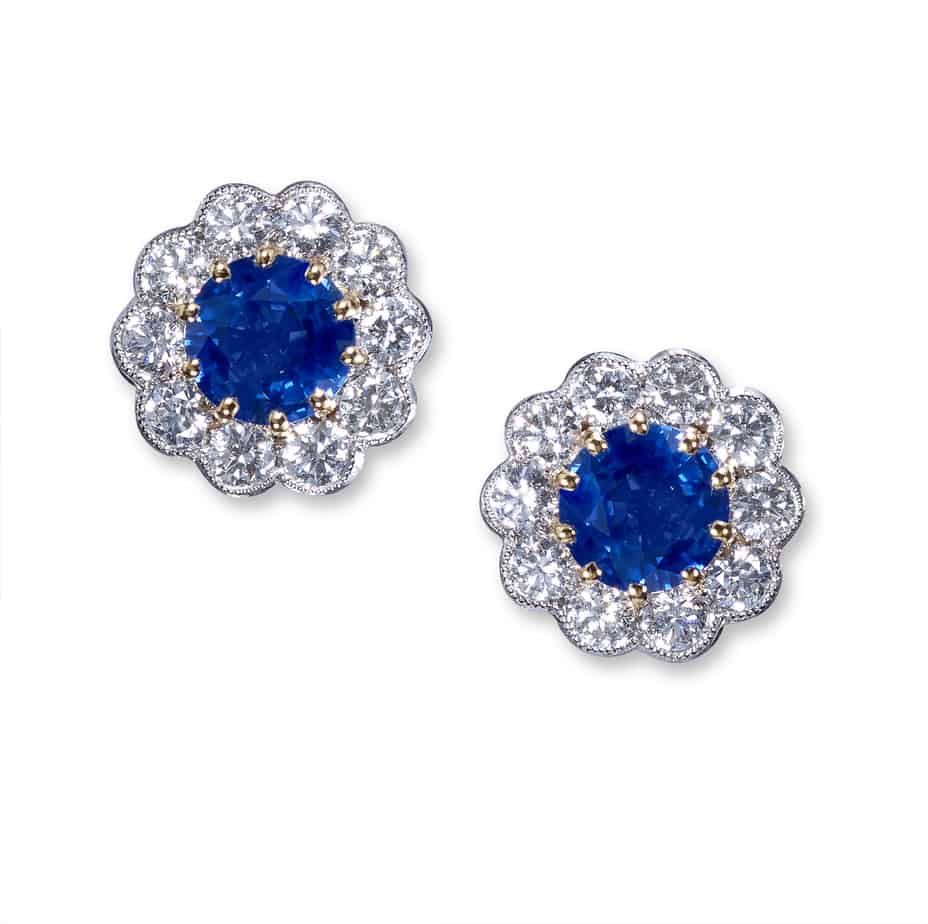 Sapphire and diamond classic cluster earrings