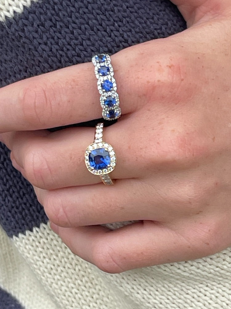 Sapphire halo half eternity ring