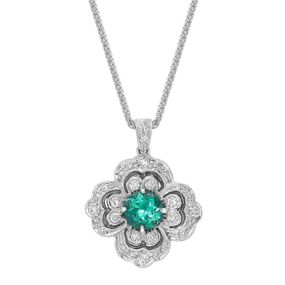 Emerald and diamond flower pendant