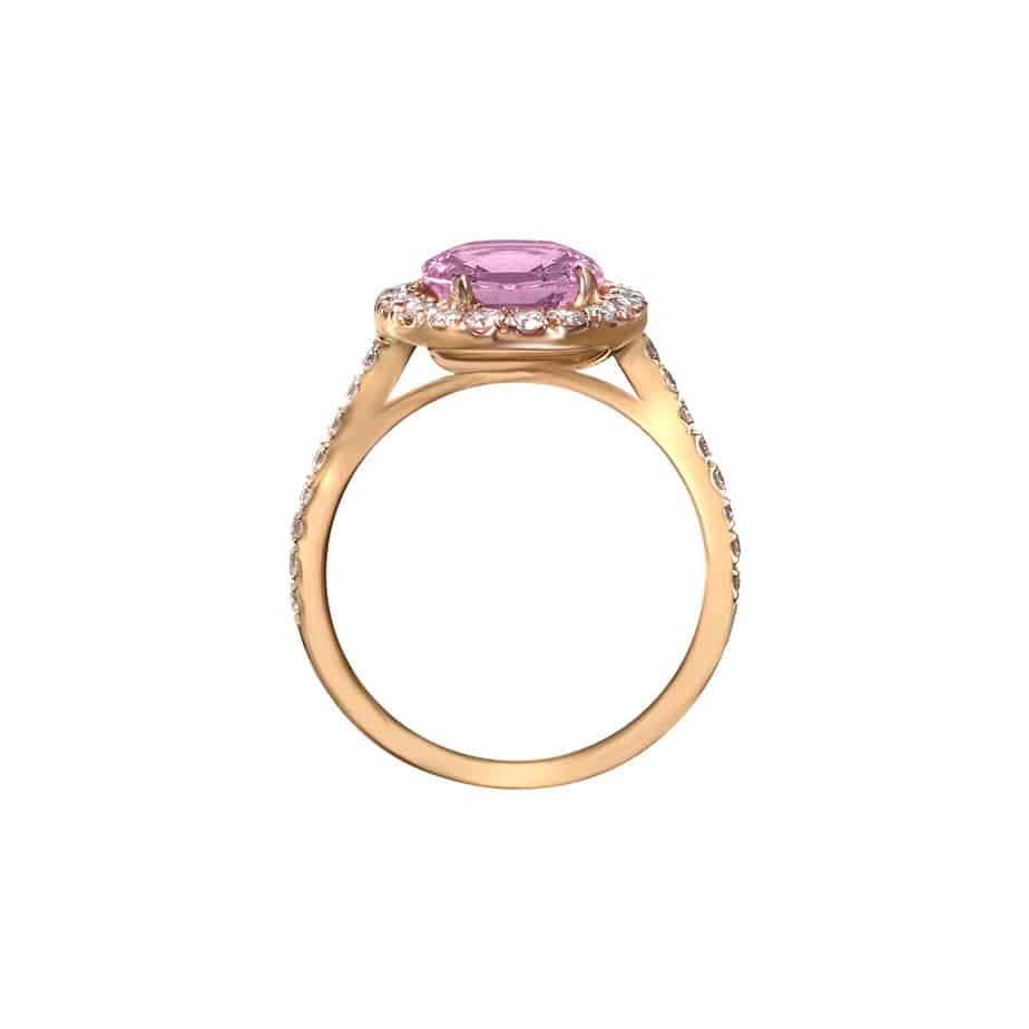 Oval pink sapphire and microset diamond cluster ring