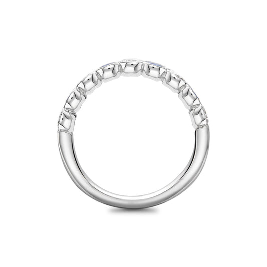 Rubover set diamond half eternity ring in platinum, side view