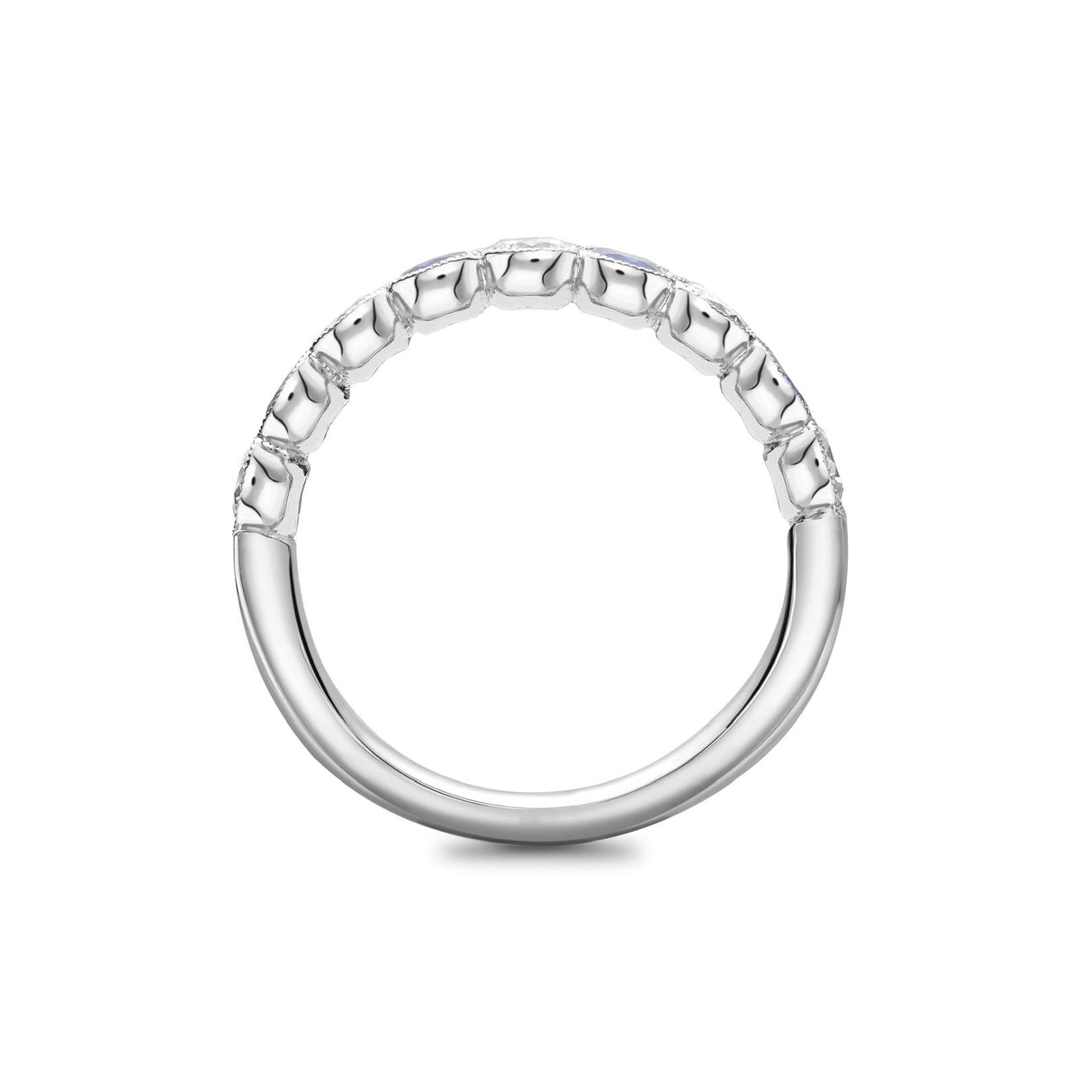 Rubover set diamond half eternity ring in platinum, side view