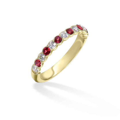 Ruby and diamond cup half eternity ring