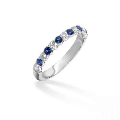 Sapphire and diamond cup half eternity ring