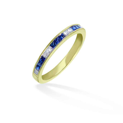 Princess cut sapphire and diamond half eternity ring