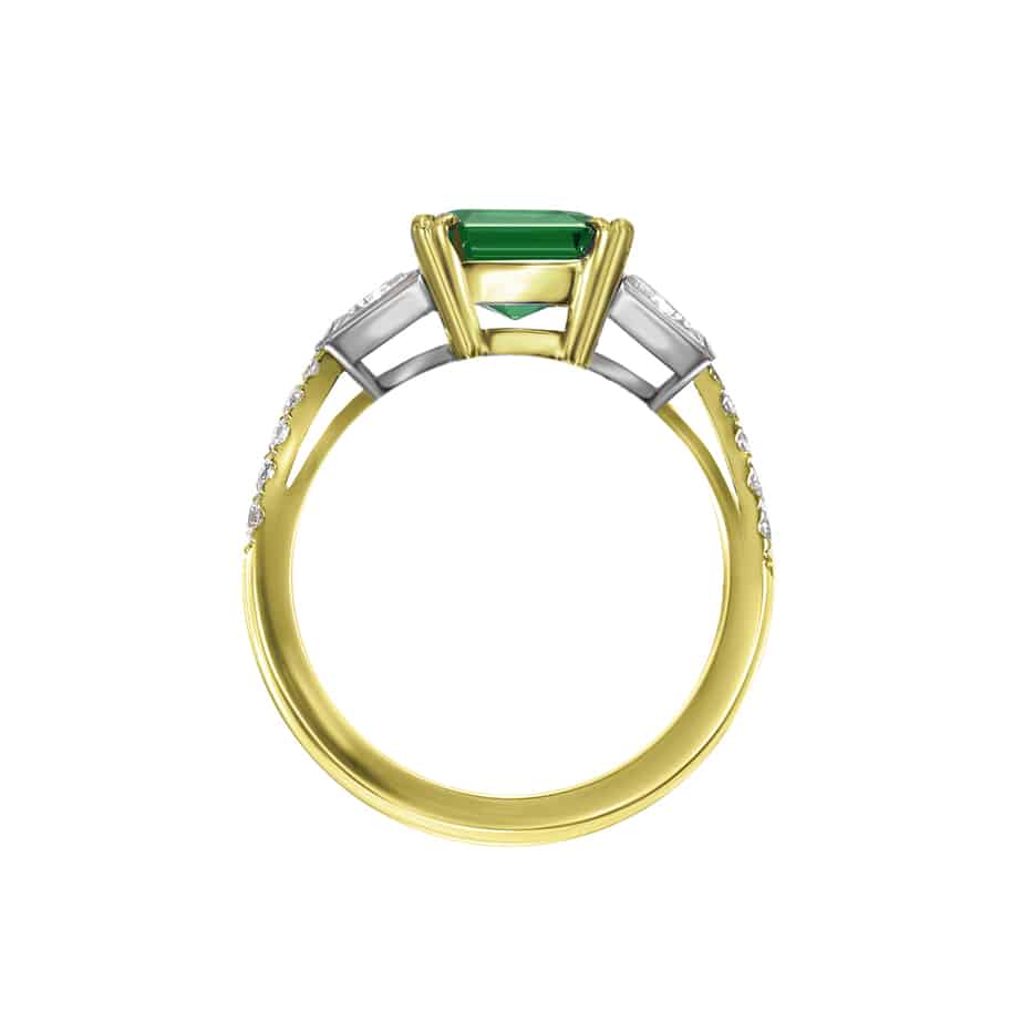Octagon emerald and trillion diamond ring