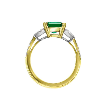 Octagon emerald and trillion diamond ring