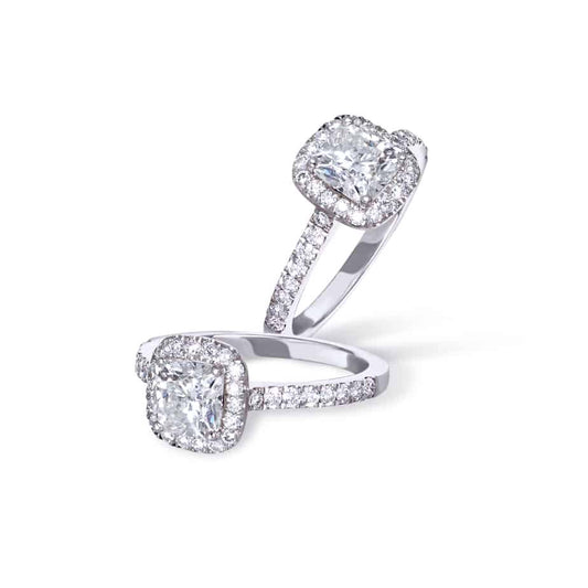 Cushion cut diamond microset cluster ring