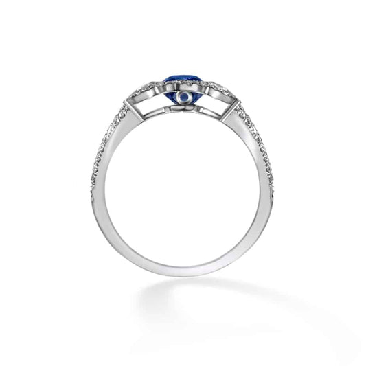 Cushion sapphire and trillion diamond cluster ring