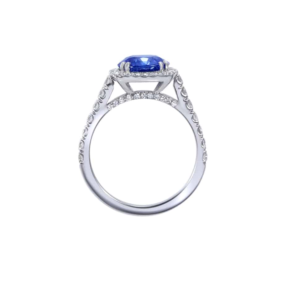 Cushion cut sapphire and microset diamond cluster ring