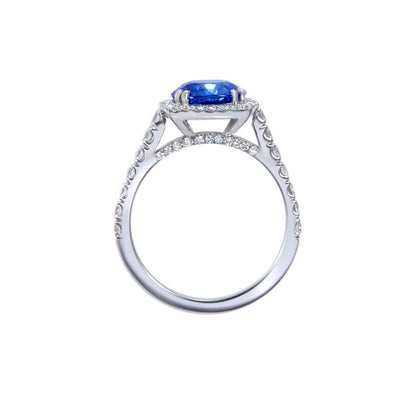 Cushion cut sapphire and microset diamond cluster ring