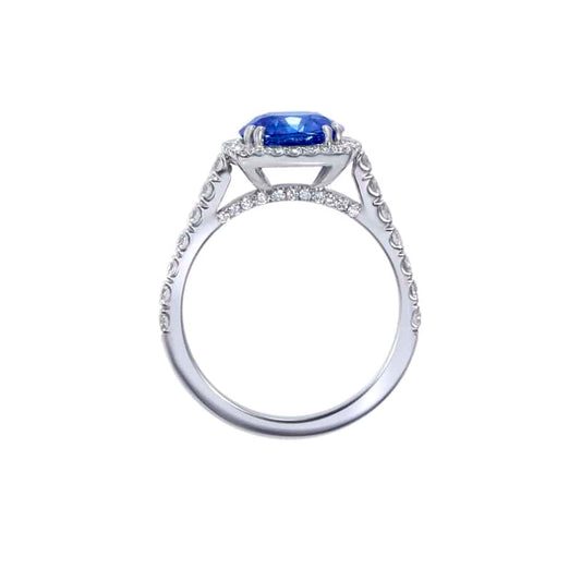 Cushion cut sapphire and microset diamond cluster ring