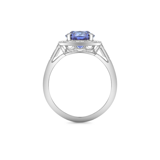 Vintage cushion cut sapphire and diamond cluster ring