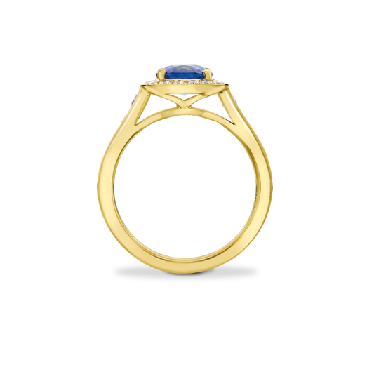 Cushion sapphire and diamond cluster ring