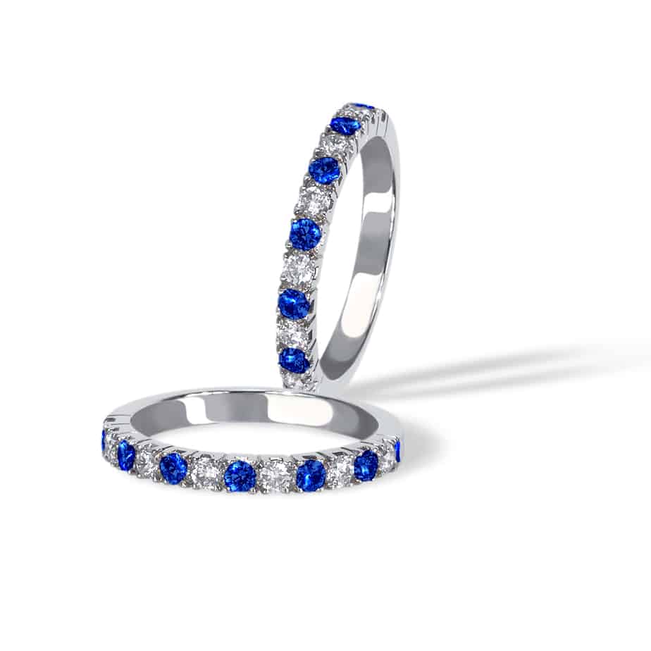 Sapphire and diamond castle half eternity ring