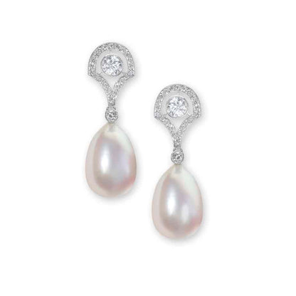 Everatti Pearl and diamond drop earrings